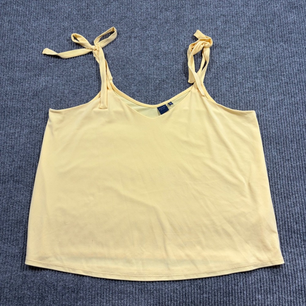 Kaari Blue Tank Top Womens XL Yellow Tie Shoulder V-Neck Cami Sleeveless Blouse